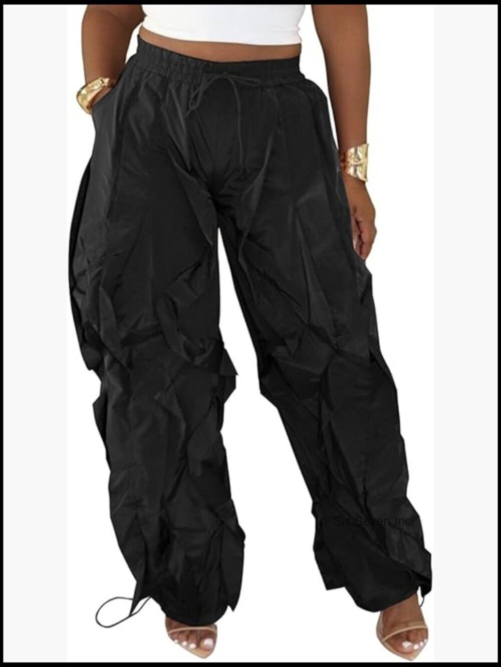 Women Baggy Barrel Pants Drawstring Ruffle Fringe Lantern Wide Leg Jogger